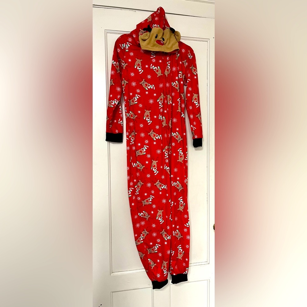 Red Reindeer Hooded Onesie Women